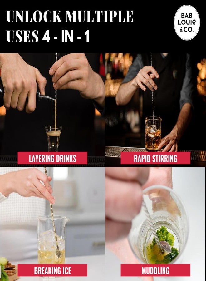 Bab Louie & Co. ملعقة بار من الفولاذ المقاوم للصدأ من باب لوي وشركاه، عبوة من قطعة واحدة، 11 بوصة، ملعقة طويلة، ملعقة بار، ملحقات بار، ملعقة خلط كوكتيل، ملعقة تقليب بمقبض طويل - Image 4